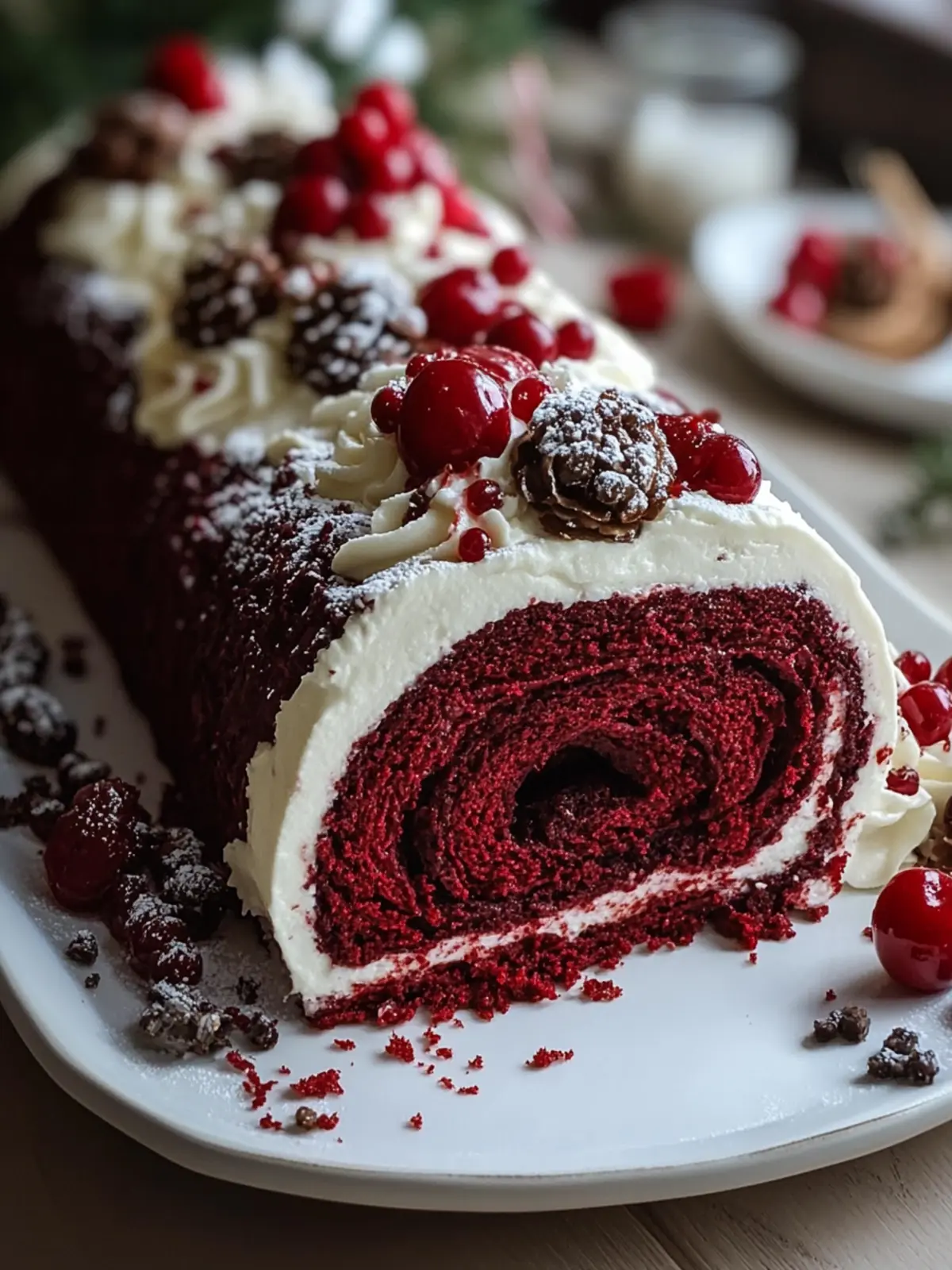 Delicious Red Velvet Yule Log for Your Festive Table 3 Red Velvet Yule Log