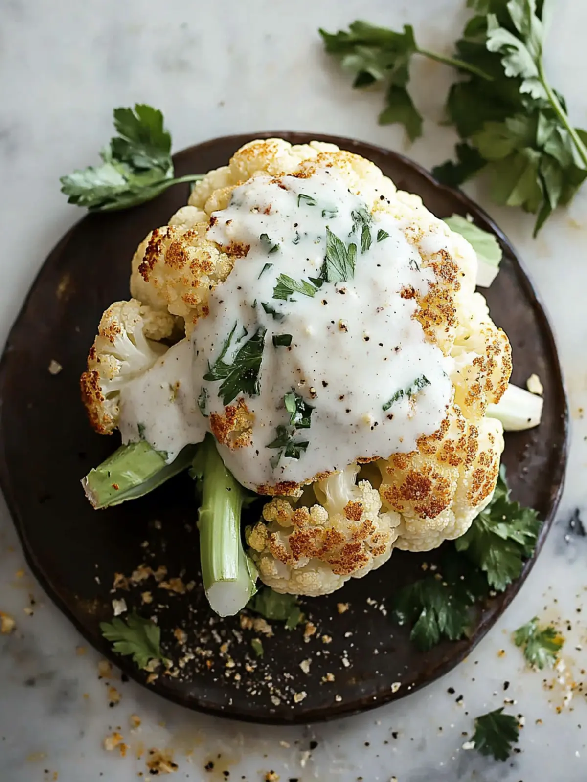 Whole Roasted Cauliflower with Velvety Parmesan Delight 2 Whole Roasted Cauliflower