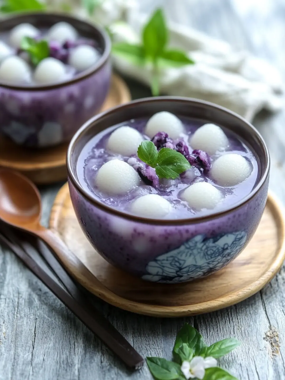Taro & Purple Sweet Potato Sago Dessert with Glutinous Rice Balls Joy 3 Taro & Purple Sweet Potato Sago Dessert with Glutinous Rice Balls (Tang Yuan)